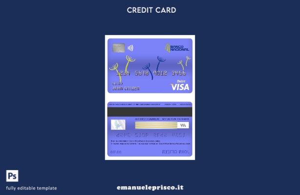 modello di carta di debito visto bancario Costa Rica Banco Nacional in stile ver